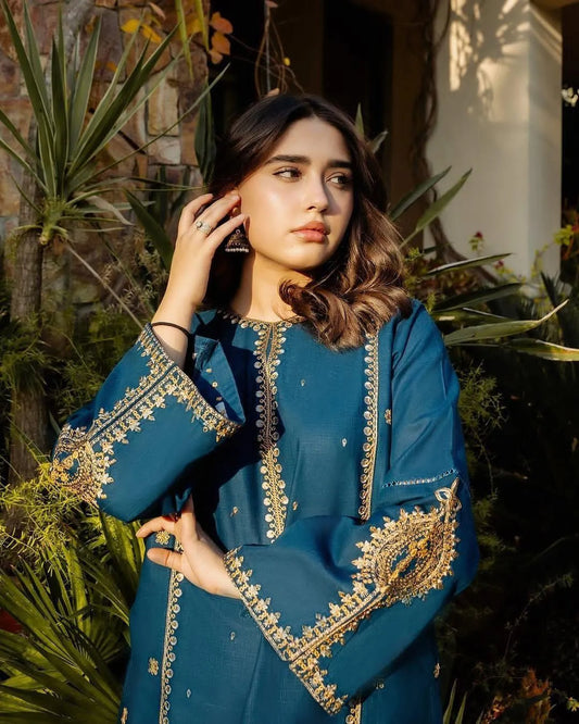2 Pcs Women's Unstitched Embroidered Suit?
