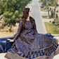 Women's Blue Katan Silk Steam Printed Anarkali Suit with Trouser & Dupatta Medium...?
